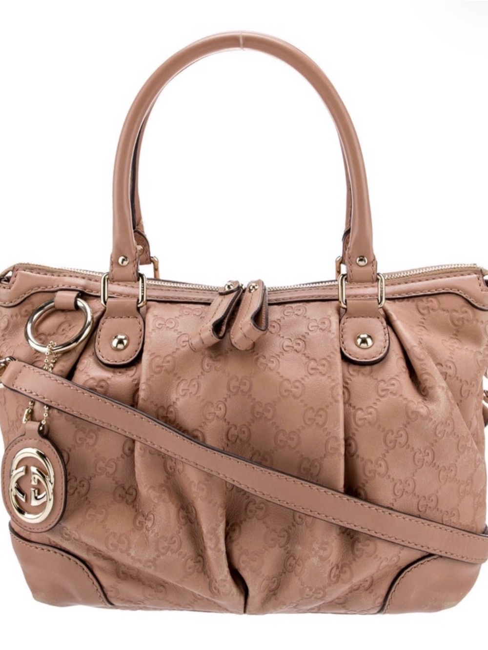 Gucci GG Signature SukeyLeather Embossed GG Satchel with Gold Hardware